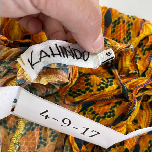 Kahindo Jumpsuit Womens Small Yellow Printed Kano V Neck Flowy Sleeveless - Picture 4 of 10